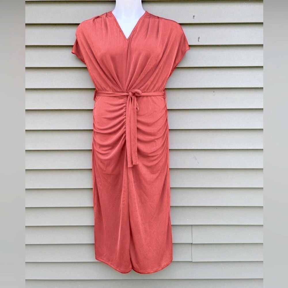 Womens Slinky Ruched Belted Dress Aa3